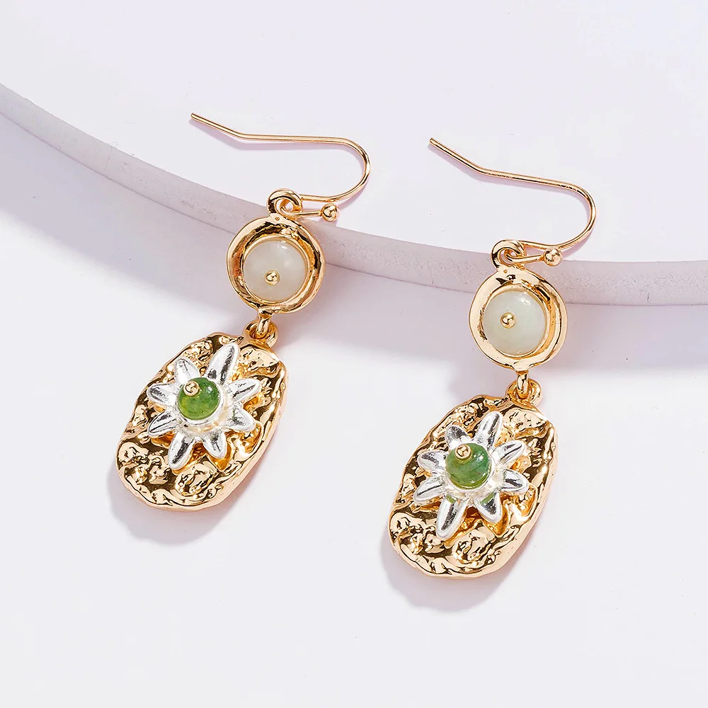 

Vintage Pearl Circle Hook Dangle Earrings Fashion Natural Stone Metal Tassel Pendant Earring for Women сеѬги женские Jewelry